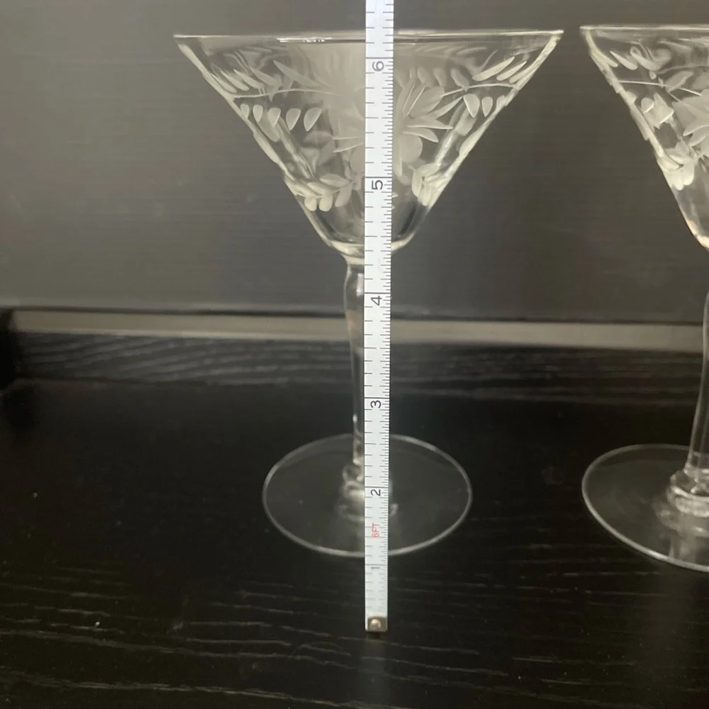 Vintage Etched Floral 6” Martini Champagne Tall Sherbet Glass Set Of 2 EUC - Picture 5 of 8